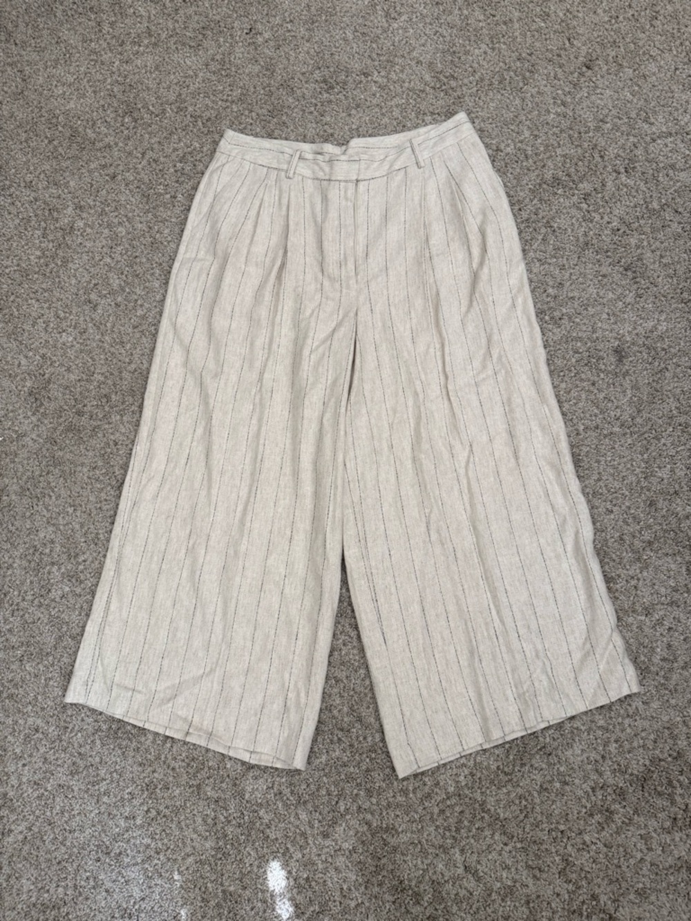 Wide Leg Linen Stripe Pants in Light Beige
